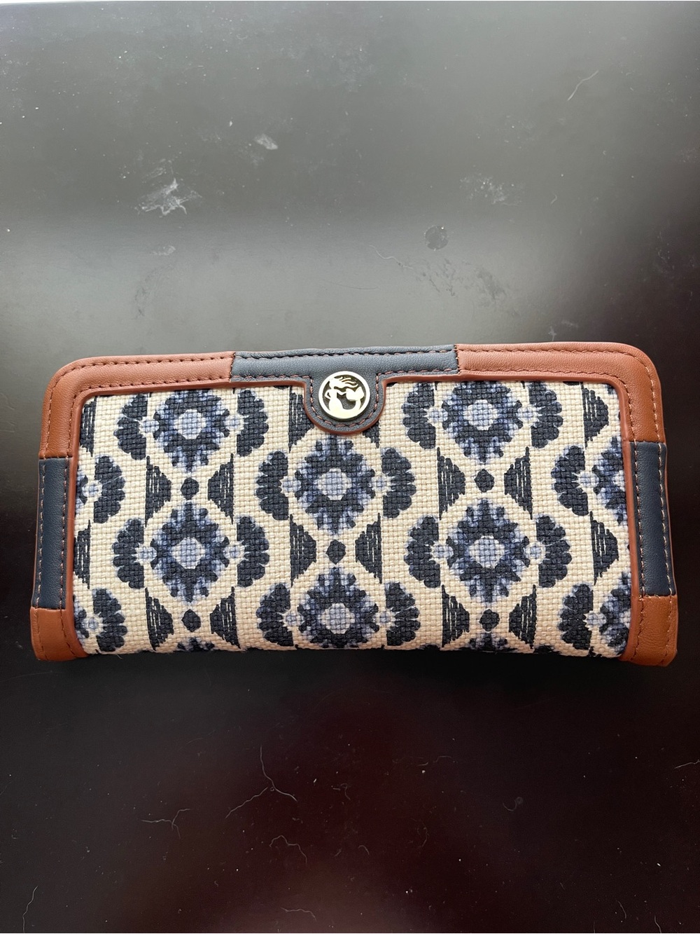 Spartina 449 Navy and Brown Patterned Snap Wallet